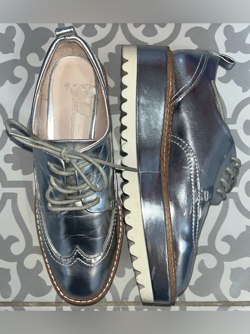Zara Basics Silver Platform Oxford Shoes Size 36